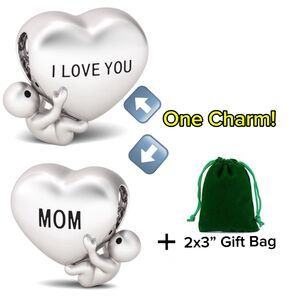 “I love you mom” Heart Two-side Bracelet Charm Bead | 925 Silver | Brand New